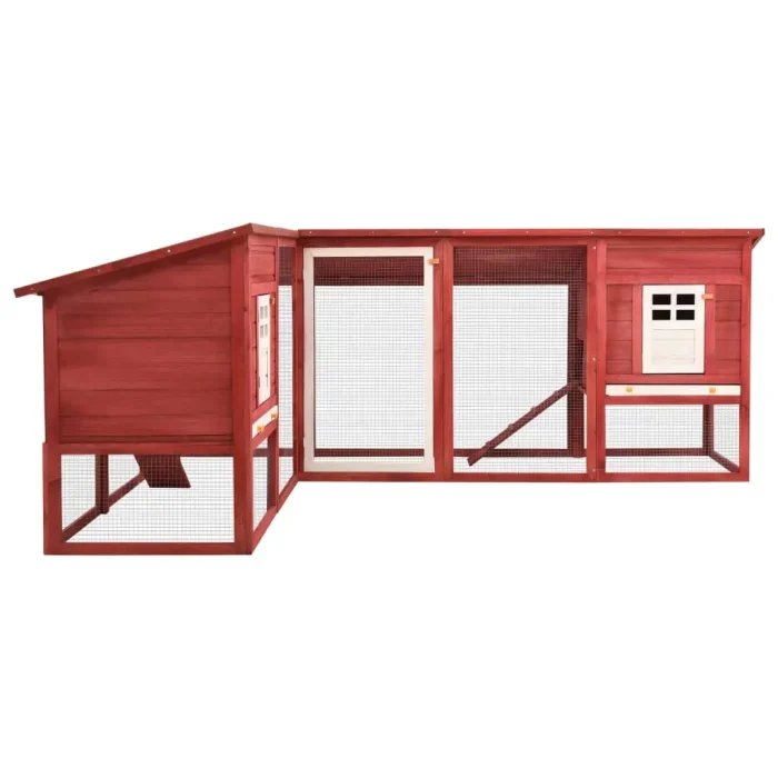 vidaXL Outdoor Rabbit Hutch with Run Red and White Solid Fir Wood - Image 3