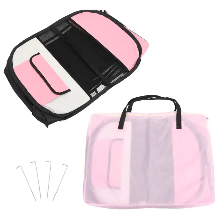 vidaXL Foldable Dog Playpen with Carrying Bag Pink 57.1"x57.1"x24" - Image 10