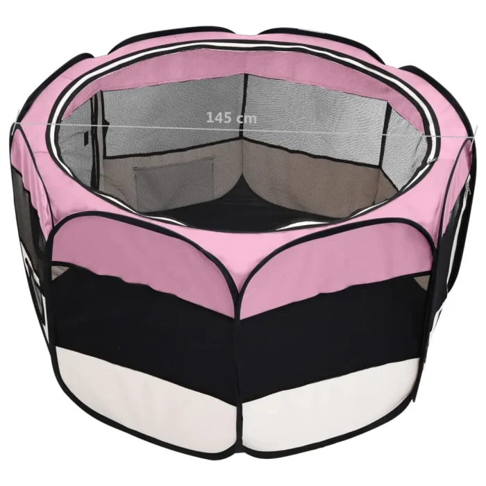 vidaXL Foldable Dog Playpen with Carrying Bag Pink 57.1"x57.1"x24" - Image 12