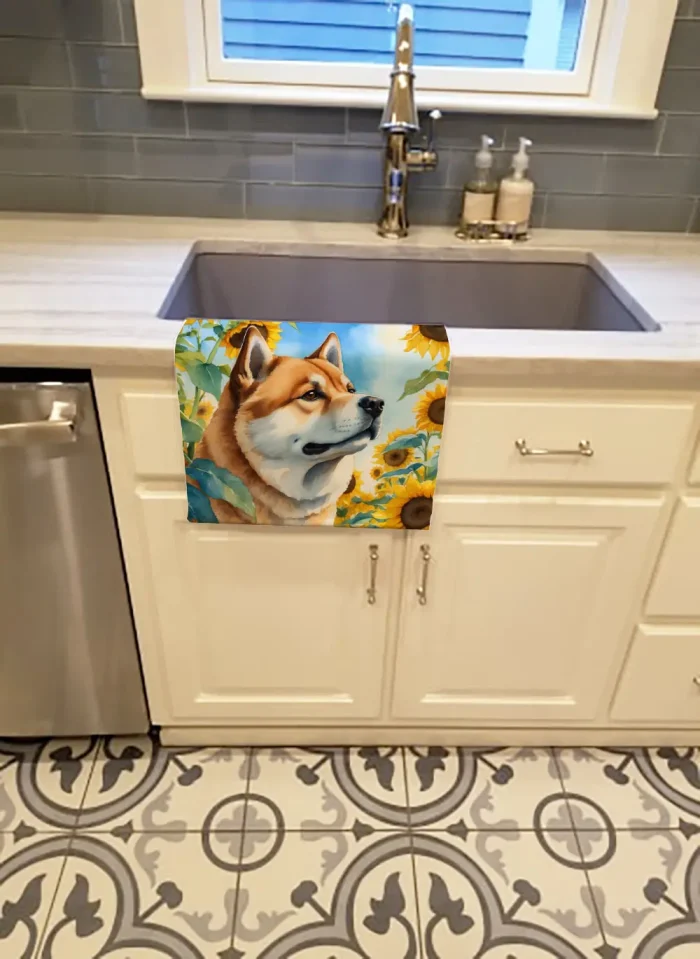 Akita in Sunflowers Kitchen Towel - Image 2