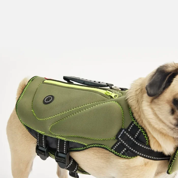 Khaki Neoprene Dog Life Jacket Safe & Stylish Buoyancy Vest - Image 8